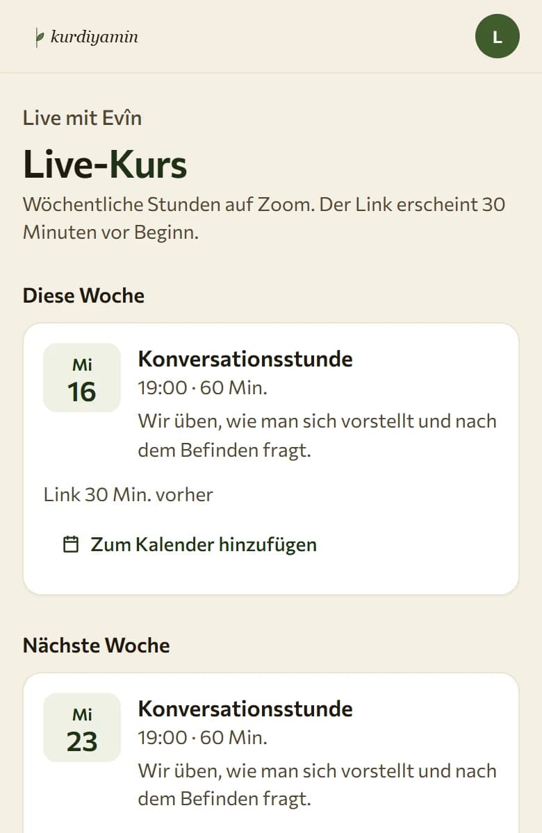 Die Live-Seite mit den kommenden Stunden